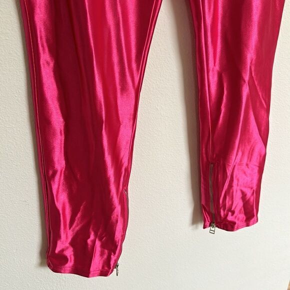Urban Outfitters Hot Pink Disco Pants Exposed Zippers Shiny Size XL - Picture 6 of 11